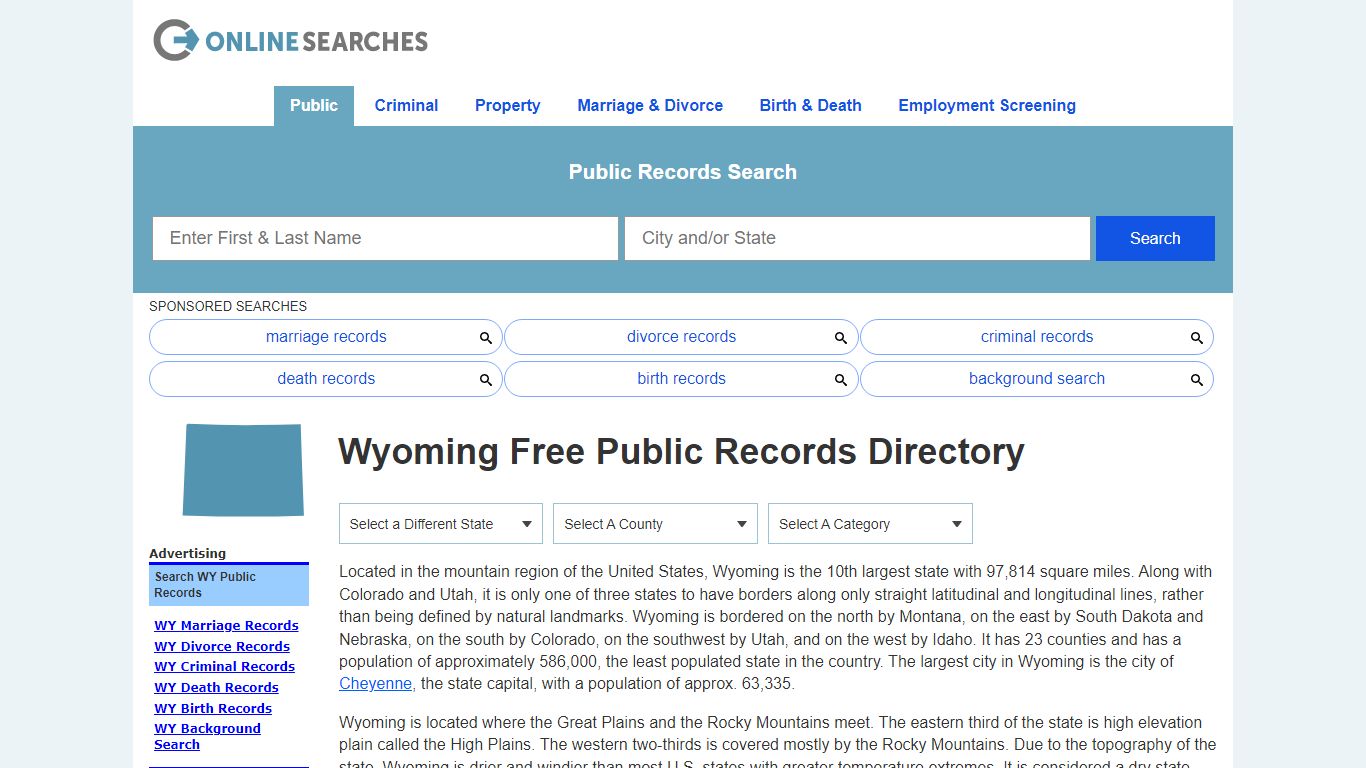 Wyoming Free Public Records Directory - OnlineSearches.com